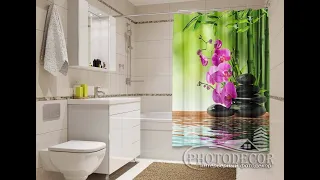 Фото Шторка для ванной с 3Д Бамбуком и Орхидеей на камнях. Заказать на сайте: 3d-fotodekor.com.ua