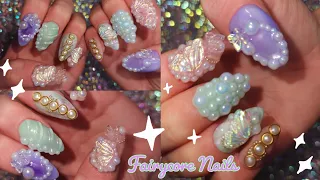 🫧🧚‍♀️ Aesthetic Fairycore Nails | how to do pinterest nails at home 🫧 trendy spring nails