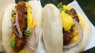 Bao Buns recipe with buttermilk fried chicken and hot garlic mayo. (very spicy). Recipe makes 12.