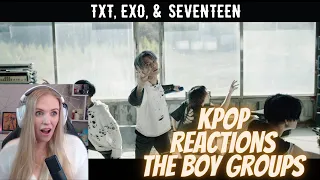 First Time reacting to KPOP Boy Groups! (SEVENTEEN, TXT & EXO)