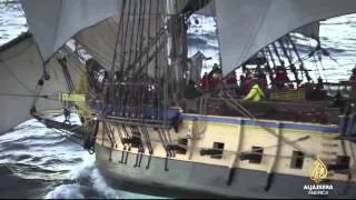 Warship replica 'L 'Hermione' sets sail for North America