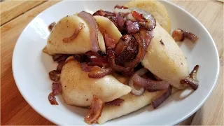 Potato perogies with bacon and onion