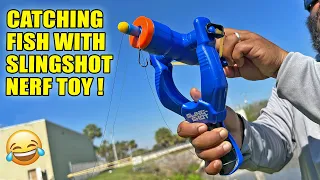 Nerf TOY SLINGSHOT Catches Fish!!!   SUPER FUN CHALLENGE!!!!