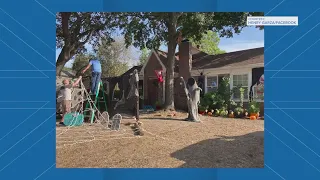 Fire department responds to realistic house-on-fire Halloween display