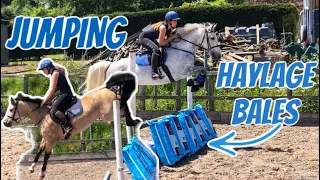 WILL THE PONIES JUMP SPOOKY HAYLAGE BALES? ~ Attempting it with Bear and Jam