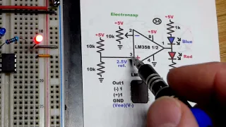 Inverting Op Amp Comparator demo circuit using LM358 Operational Amplifier