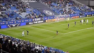 James Pantemis of CF Montreal (Impact) dives to stop New England Revolution's Tommy McNamara 9/29/21