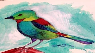 DIY STEP BY STEP How to paint an Acrylic painting bird tutorial WITH NARATION by Artyshils