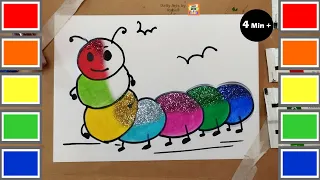 How to Draw a Rainbow Caterpillar with Glitter Easy | Coloring Page for Kids and Toddlers