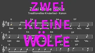 Lied: Zwei kleine Wölfe (Kinderlied, Tiere / Melodie, Akkorde, Noten,Text) - Kanon