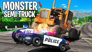 Destroying Cops with Monster Semi Truck.. GTA 5 RP