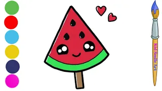 Cute watermelon ice cream drawing for kids|Drawing for beginners step by step|Cute easy Art