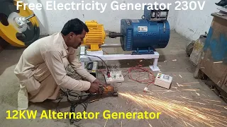 Make 12 Kw Free Energy From 12Kw Alternator Generator And 3 HP Motor Free Electricity Generator 230V
