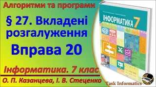 § 27. Вкладені розгалуження. Вправа 20 | 7 клас | Казанцева