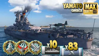 Battleship Yamato in action on map Greece - World of Warships