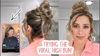 TRYING THE VIRAL HIGH MESSY BUN TREND! Medium & Long Hairstyles | Trendy Hairstyles