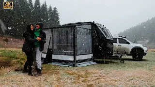 LAST SNOWY WINTER CAMPING WITH A CARAVAN - DRONE CRASHED! #explore #camping