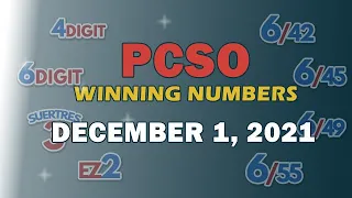 P29M Jackpot Grand Lotto 6/55, EZ2, Suertres, 4Digit, and Mega Lotto 6/45 |  December 1, 2021