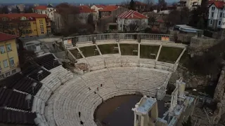 Drone footage of the old town of Plovdiv, Bulgaria