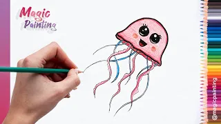 How to Draw a Jellyfish | Cute Jellyfish Drawing & Colors | Drawing For Kids step by step tutorial