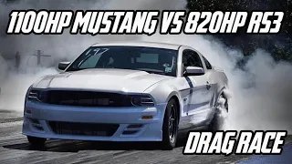 1100HP Twin Turbo Mustang VS 820HP Audi RS3 Drag Race