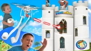 Toilet Paper Fort DRONE! 2 Story FUNnel Fam Challenge Mess