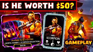 MK Mobile. I Bought MK1 Scorpion So You Don't Have To! Gameplay + Review. BUGGED COMBO? Worth It?