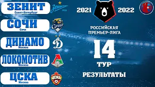 Футбол. РПЛ. 14 Тур Чемпионат России. Сезон 2021/2022  Результаты. Таблица. Расписание 15 тур