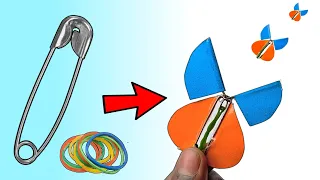 How to make flying butterfly with safety pin, rubber band and paper - Flying butterfly paper craft