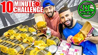 EATING 100 HALAL BURGERS IN 10 MINUTES CHALLENGE!!