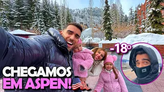 Chegamos em ASPEN! Neve e MUITO FRIO com -18 graus! Jantamos no hotel e mostramos o nosso quarto!