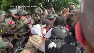 Protesters against the war in Gaza were confronted by armed troopers on UT Austin campus