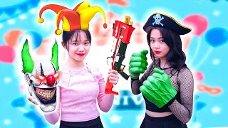 Pink Girl Nerf : TWIN GIRL MAGIC MAGICIAN PRANK BATTLE Seal Warriors Nerf Guns Fight Criminal