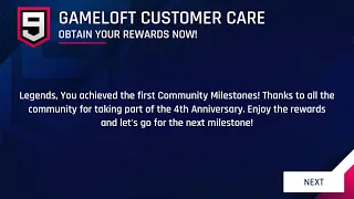 Asphalt 9 - 4 Th anniversary community milestone rewards