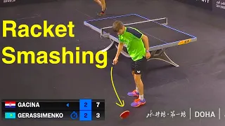 Table Tennis - Smashed racket after losing