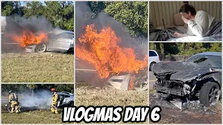 VLOGMAS DAY 6 !Kevin's car caught on FIRE .