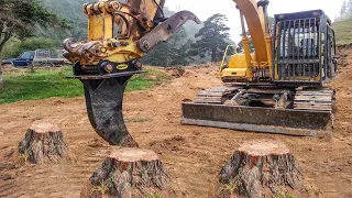 Extreme  Dangerous Huge Stump Removal Excavator - Fastest Stump Grinding Machine Wood Working