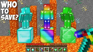 Which BLOCK TO BREAK to save DIAMOND MAN or RAINBOW MAN or EMERALD MAN in Minecraft ?