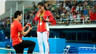 Watch: Chinese diver He Zi wins silver medal and gets surprise engagement from fellow diver QIn Kai