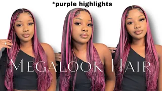 OMG! THE PERFECT PURPLE HIGHLIGHTED WIG| COLORED WIG INSTALL | MEGALOOK HAIR