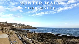 [4K] Winter on York's Cliff Walk - York Beach, Maine 4K Scenic Coastal Walking Tour with Binaural 🎧