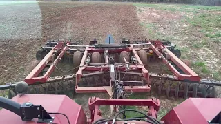 Discing with an Antique IH 4366 - International Harvester Tractor Cab View