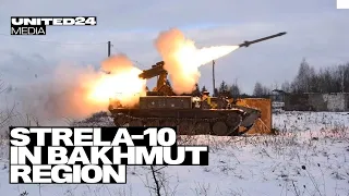 Ukrainian 9K35 Strela-10 Launching Missiles at a Russian Lancets, Zalas and Orlans in Bakhmut Region