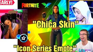 STREAMERS *REACT* to ICON SERIES "CHICA" SKIN & EMOTE in Fortnite!