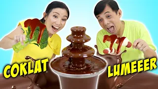 TANTANGAN MAKANAN DICELUP COKELAT FOUNTAIN ! MARSHMELLOW VS AYAM GORENG ? Challenge Lucu