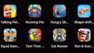 Gun Run!!,Cat Runner,Talking Tom Gold Run,Squid Game,Shape-shifting,Hungry Shark, Hindi gameplay