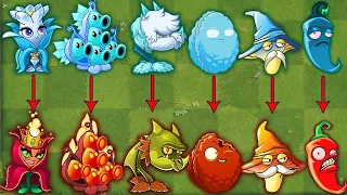 PvZ 2 Discovery - All Plants Same Shape FIRE & ICE - BLUE & RED