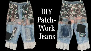 How to Make Patchwork Jeans with a Ruffle