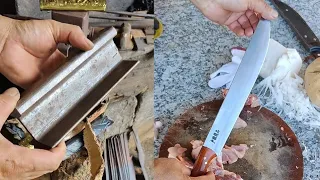 Manually forging knives from train lines
