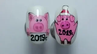 Символ года 2019 поросёнок, дизайн ногтей. Новогодний, зимний маникюр.